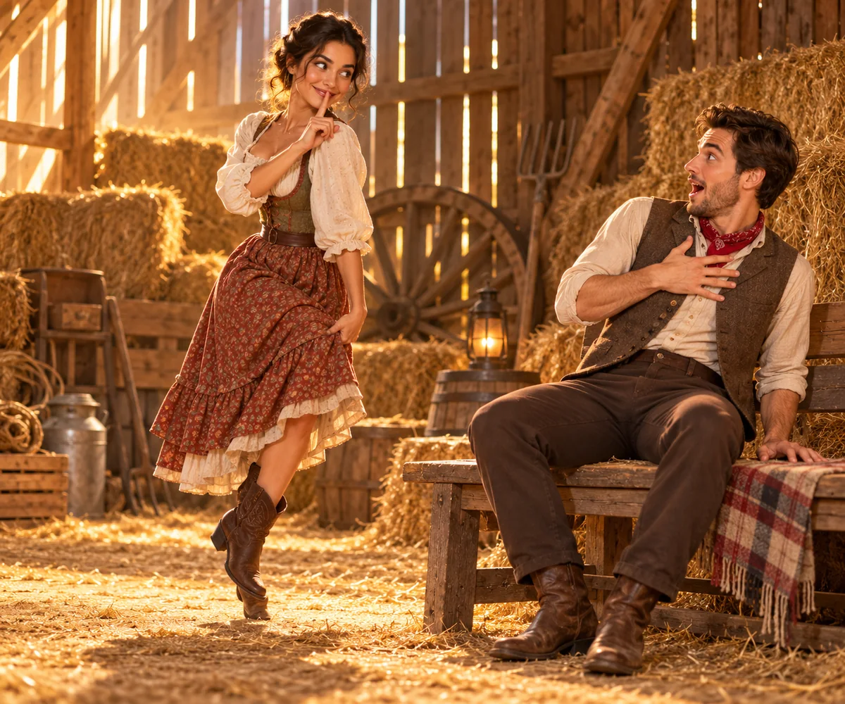 Two fictional portraits in the Rumpelstiltskin hay barn dance